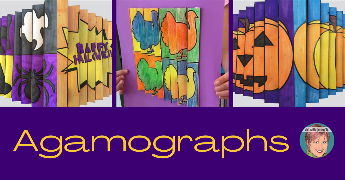 Agamographs from Art with Jenny K. Halloween Art Lessons for teachers and students.