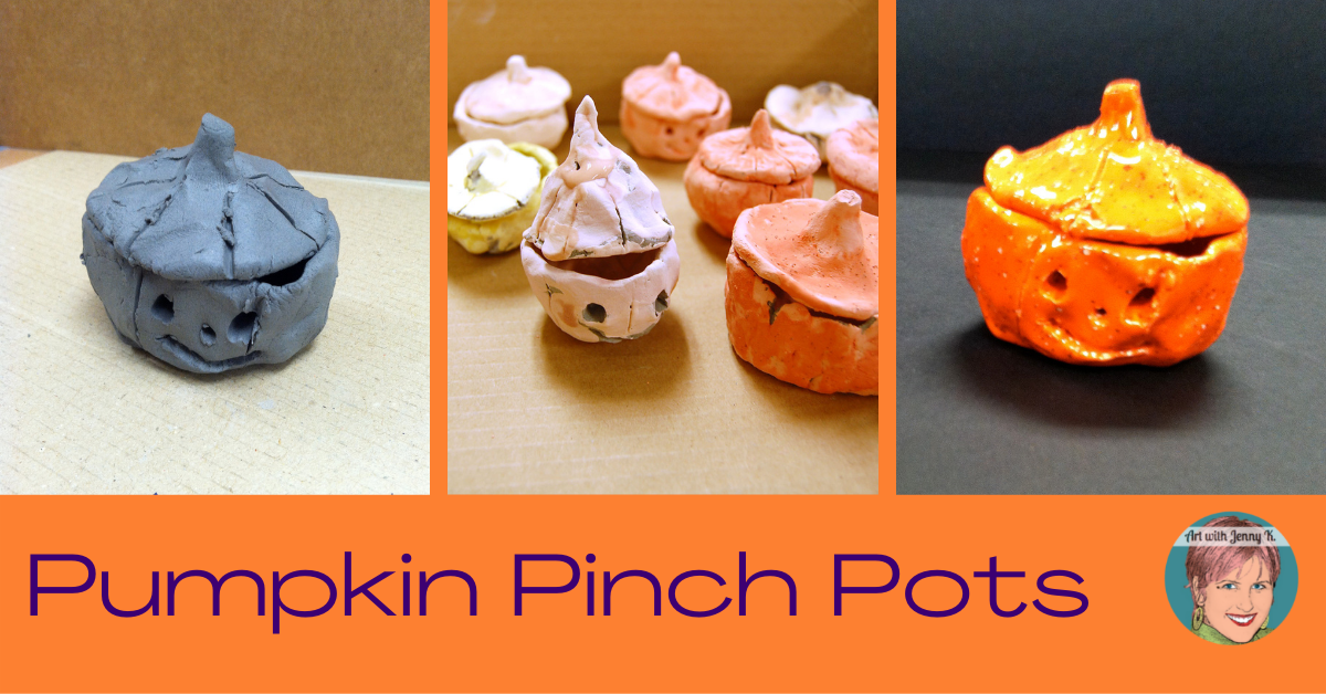 Clay pumpkin pinch pots from "13 Halloween Art Lessons for Kids."