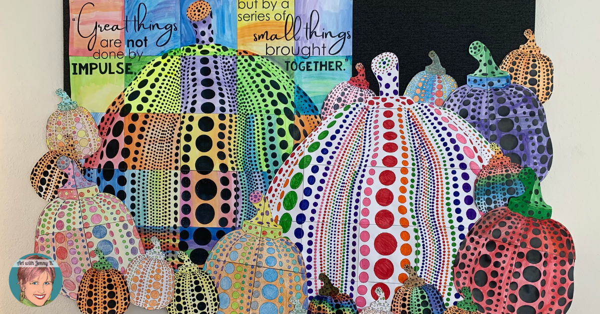 Yayoi Kusama Art Projects for Kids infinity pumpkins final display. 