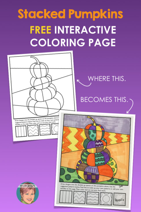 FREE Pop Art interactive coloring page of stacked pumpkins from Art with Jenny K.