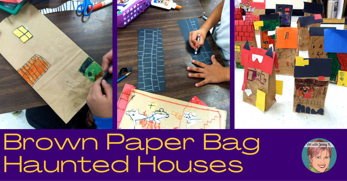 10 Halloween Art Lessons for Kids: Brown bag haunted houses. 