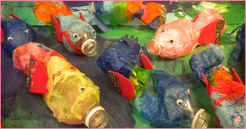 Water bottle fish for Earth Day art project. Recycle , reuse and inspire creativity! Earth Day Art Projects