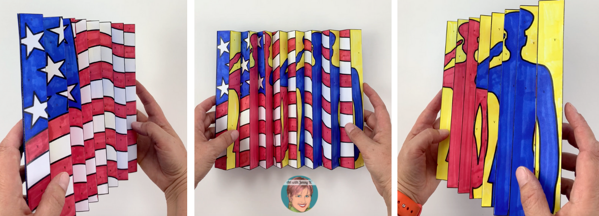 Patriotic agamograph designs by Art with Jenny K. This is a unique way to integrate art into your classroom during patriotic holidays. 
