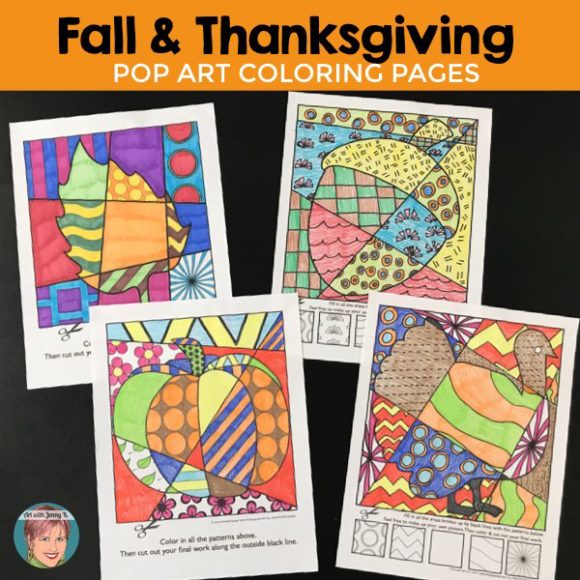 10 Easy and fun Thanksgiving activities for kids - going beyond turkey hands! Interactive Pop Art coloring from Art with Jenny K. Writing prompts included!