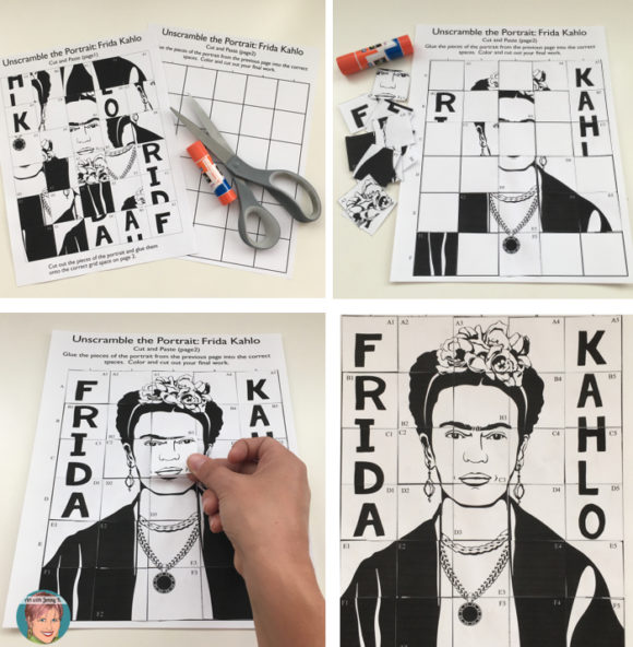 Free Frida Kahlo coloring, drawing and unscramble activities when you join my email list. 