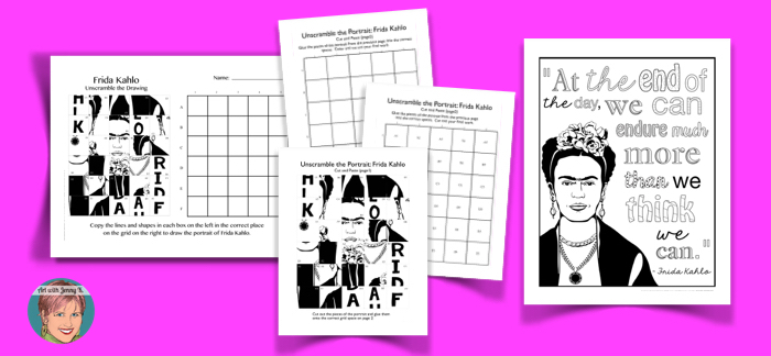 Free Frida Kahlo coloring, drawing and unscramble activities when you join my email list. 