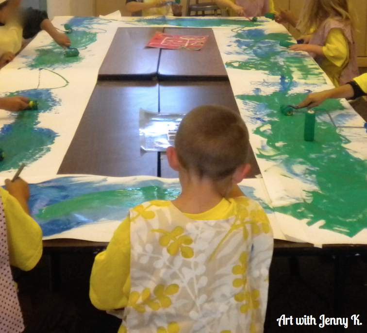 Making textured eric carle style paper with children. 