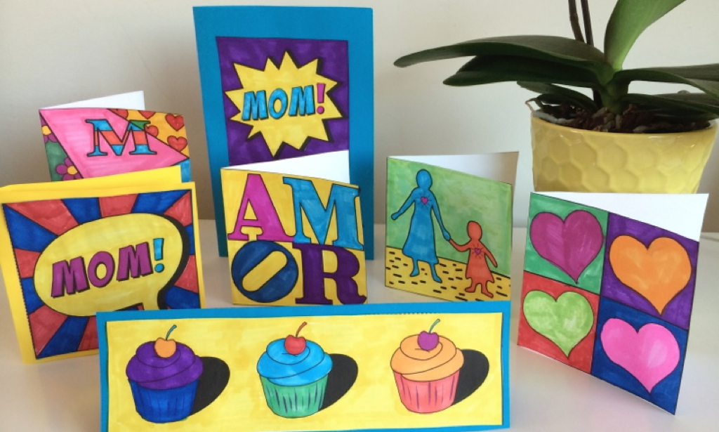 Make Pop Art Mother's day cards with your students. This is an easy project for teachers and fun for kids this Mother's day. MUM variations included. 