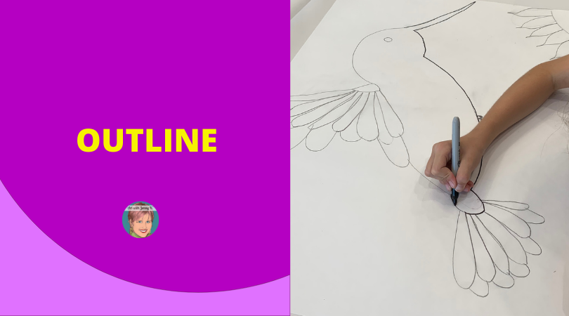 Hummingbird art project. Step 2: Outline.