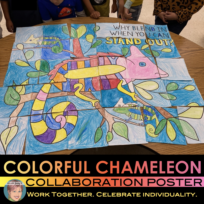 Chameleon collaboration poster from Art with Jenny K