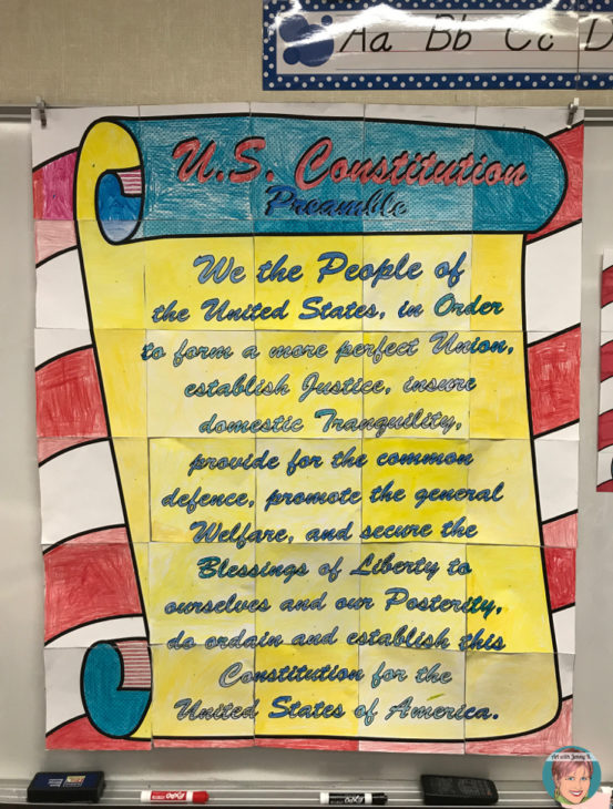 Constitution Day Activity - Constitution Preamble collaboration poster where each students gets to create one page of the overall design. Teachers love how easy they are and students love how fun they are!