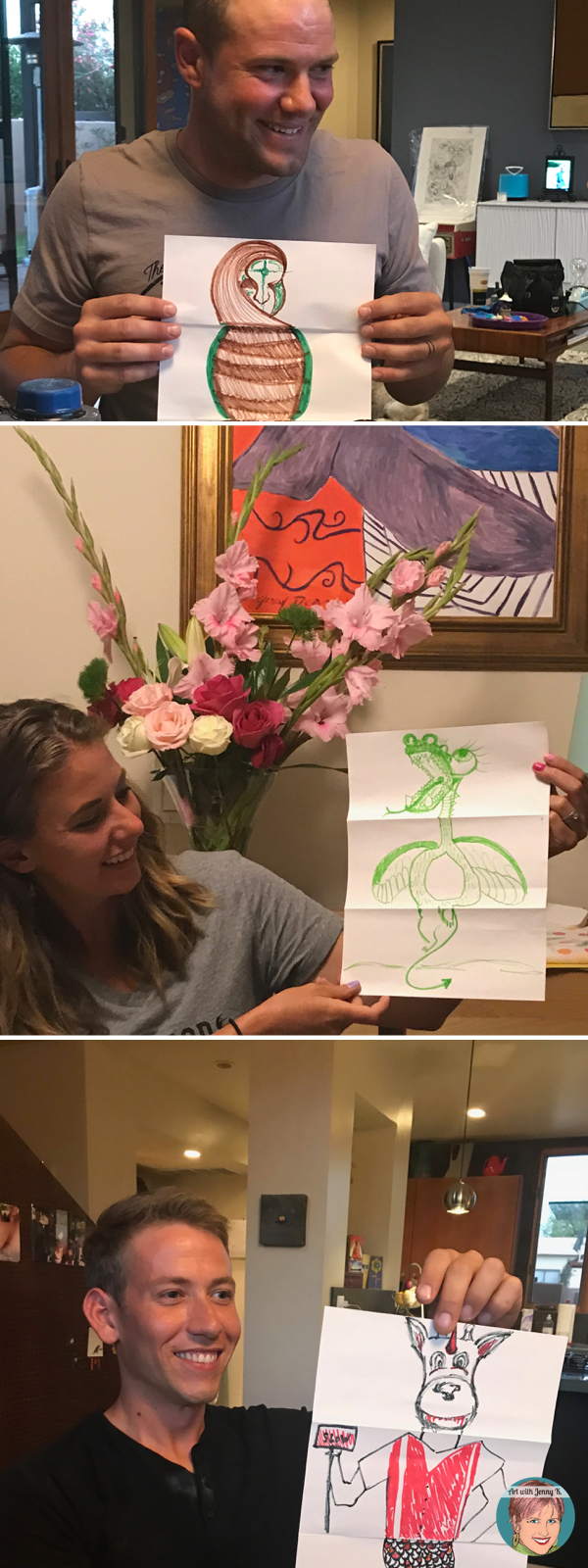 Team building activity for adults - create-a-creature drawing game. 