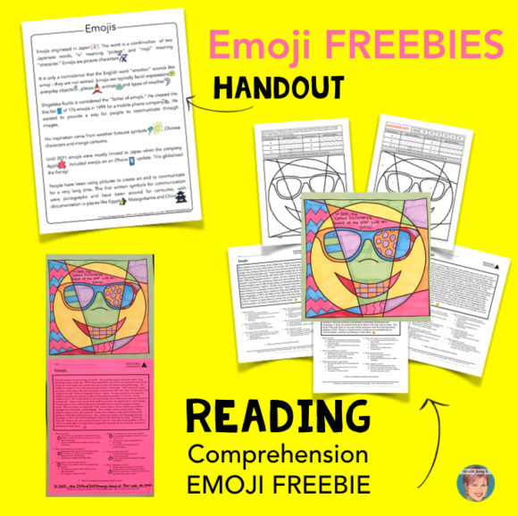Emoji Freebies - Emoji handout and emoji nonfiction reading comprehension coloring pages from Art with Jenny K. when you sign up for e-mail newsletter. Never miss a freebie! 
