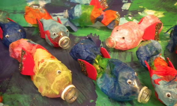 Water bottle fish for Earth Day art project. Recycle , reuse and inspire creativity!