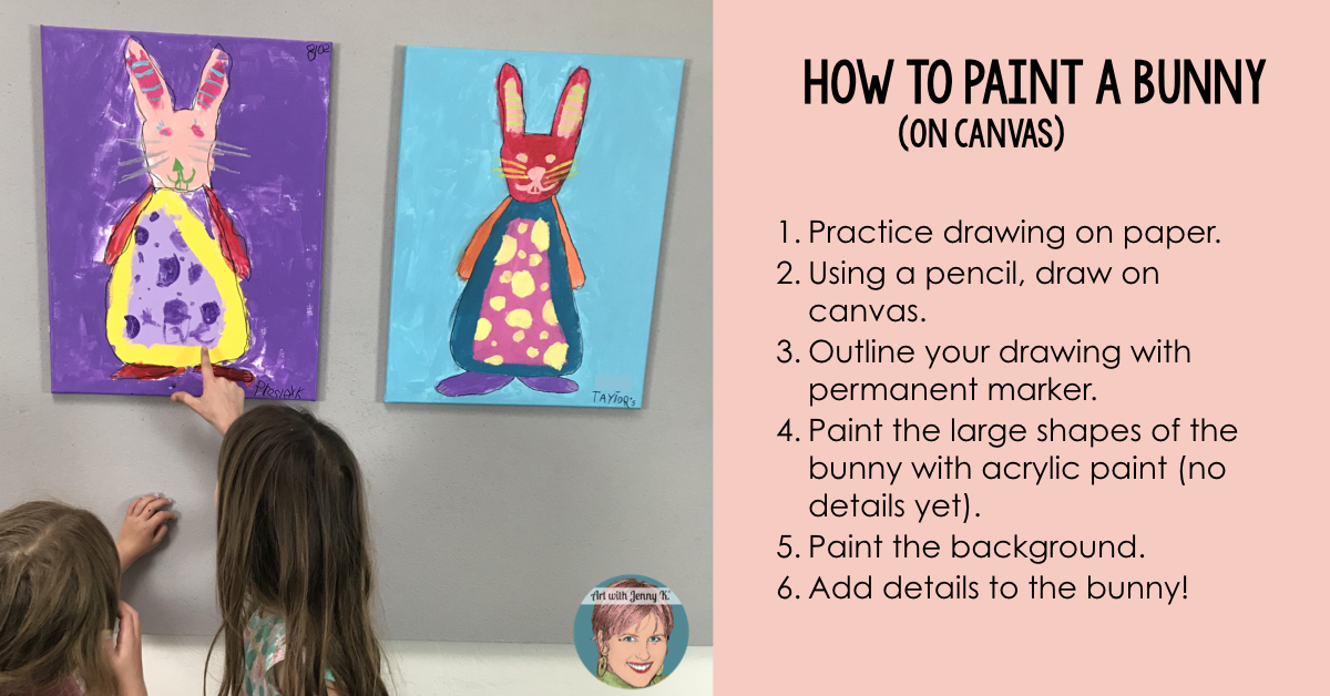 Remote Learning for teachers and parents from Art with Jenny K. How to paint a bunny on canvas.