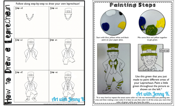 March art activities: How to draw and paint a monochromatic leprechaun.