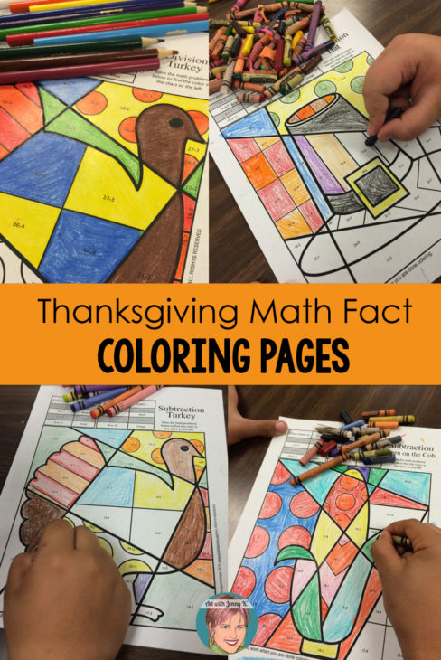 Thanksgiving math fact coloring pages from Art with Jenny K. 10 Easy and fun Thanksgiving activities for kids - going beyond turkey hands!