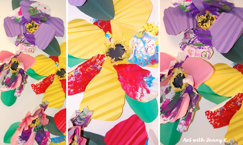 Large 3D flowers created by kids. 