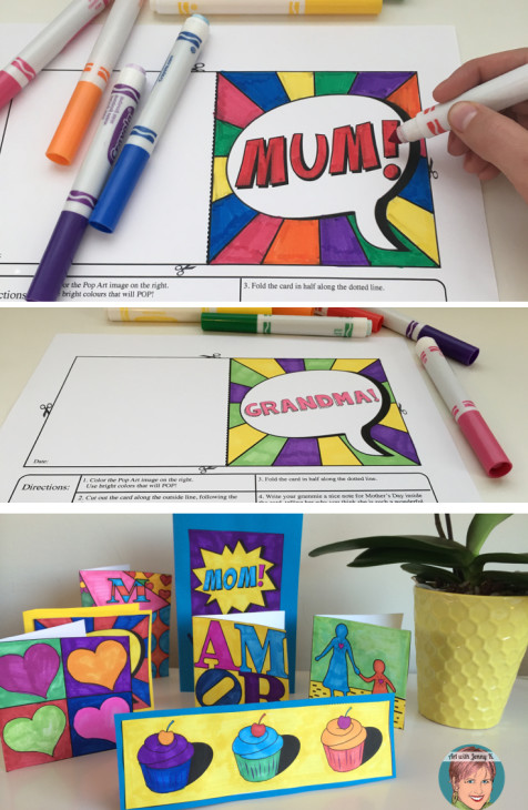 Easy for teachers and fun for kids! Mother's Day Pop Art cards with grandmother and mum variations included.