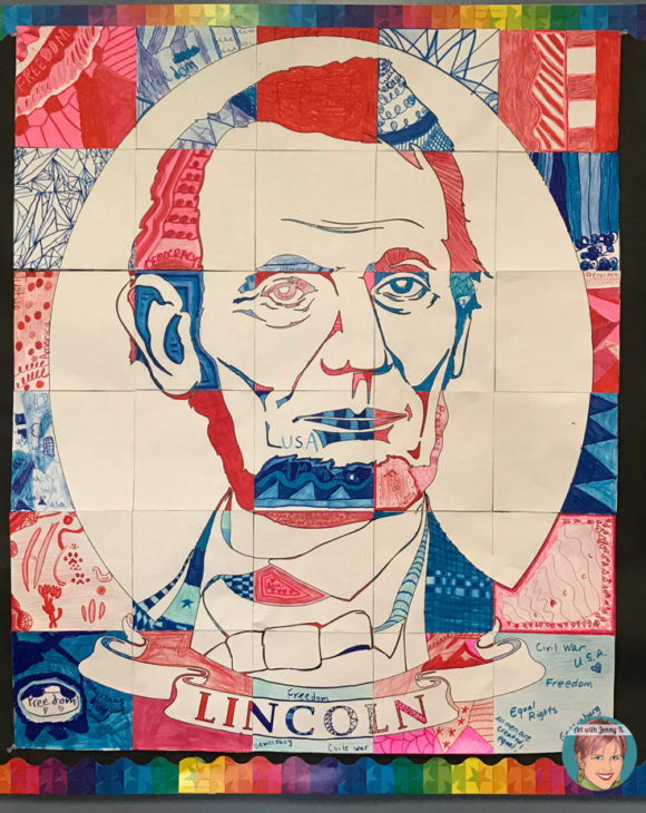 Abraham Lincoln Collaborative Poster Using Monochromatic Patterns