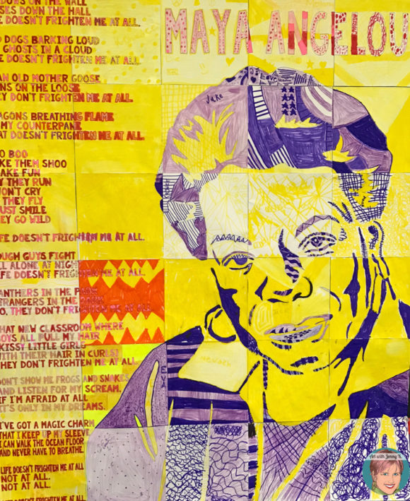 Maya Angelou Collaborative Poster Using Monochromatic Patterns