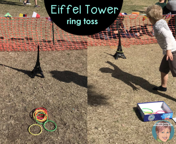 5 Preschool Activities for a school fundraiser event. Eiffel tower ring toss.