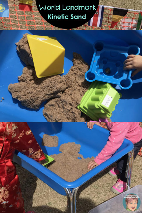 5 Preschool Activities for a school fundraiser event. Landmarks around the world kinetic sand.