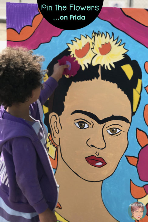 5 Preschool Activities for a school fundraiser event. Pin the flowers on Frida.
