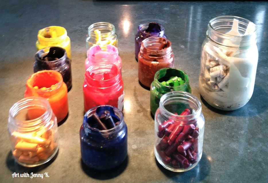 How to use old crayons and melt them into new, recycled crayons from Art with Jenny K. 